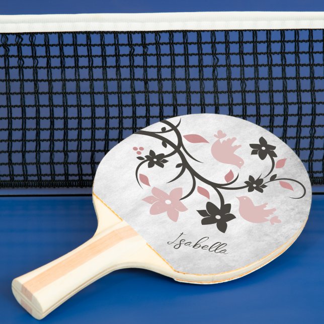 Pink Lovebirds Personalized Ping Pong Paddle (Insitu)