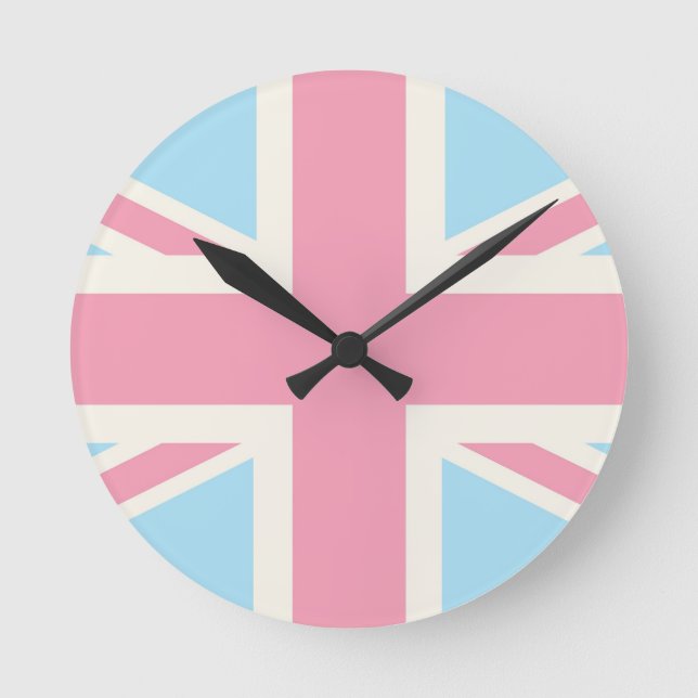 Pink Lovely Classic Union Jack British(UK) Flag Round Clock (Front)