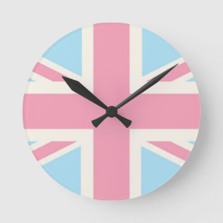 Pink Lovely Classic Union Jack British(UK) Flag Round Clock
