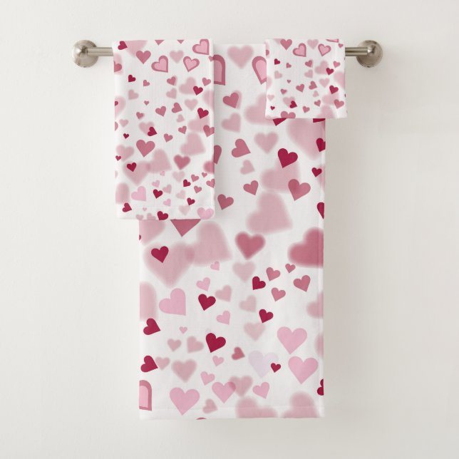  Pink Lovely Hearts Pattern  Bath Towel Set (Insitu)