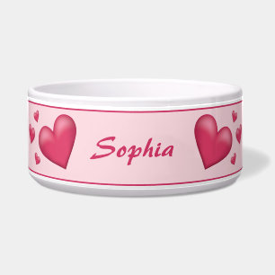Pink Lovely Hearts With Custom Pet Name Bowl