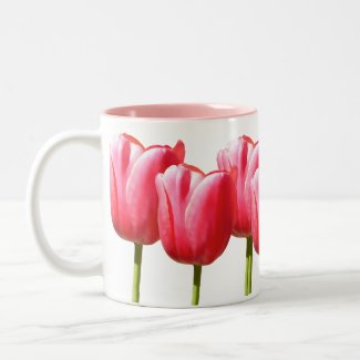 Pink Lovely Tulip Blooms Two-Tone Coffee Mug