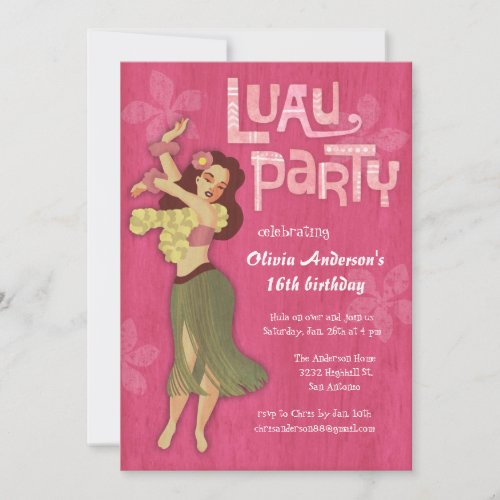 Pink Luau Birthday Party Invitations