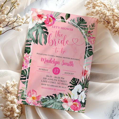 Pink Luau Hibiscus Tropical Floral Bridal Shower Invitation