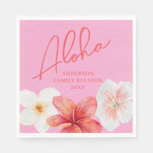 Pink Luau Tropical Flower Reunion Party Napkins