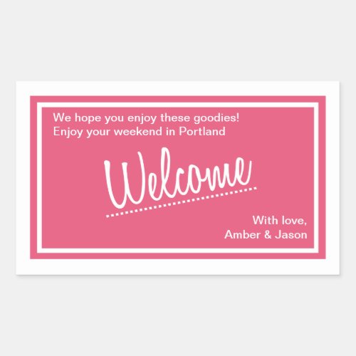 Pink Lucky In Love Welcome Basket Wedding Rectangular Sticker