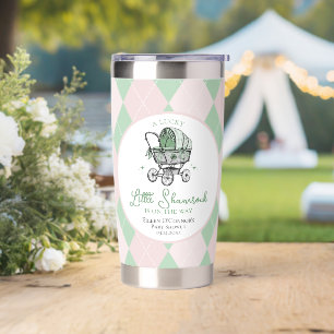 Pink Lucky Little Shamrock Argyle Baby Shower Insulated Tumbler