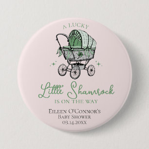Pink Lucky Little Shamrock St Patricks Baby Shower Button