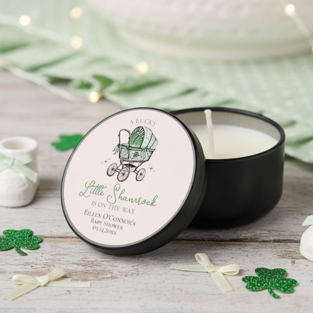 Pink Lucky Little Shamrock St Patricks Baby Shower Mini Candle Favors (Cute Green & Pink Lucky Little Shamrock Mini Candle for Irish St. Patrick's Day Baby Shower for Her)