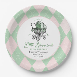 Pink Lucky Little Shamrock St Patricks Baby Shower Paper Plates