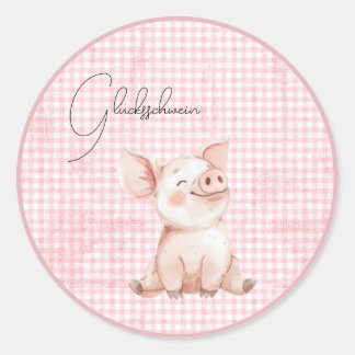 pink lucky pig classic round sticker