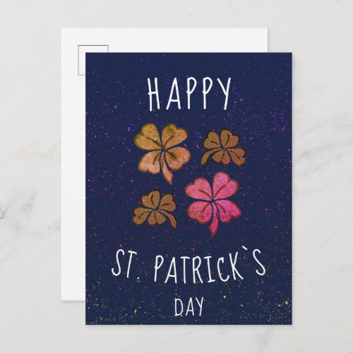 Pink Lucky Shamrock Clover Happy St Patricks day Postcard