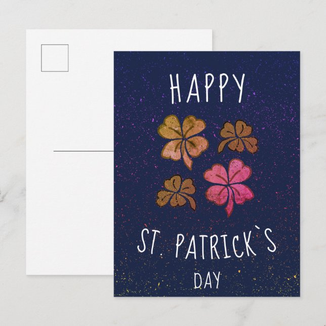 Pink Lucky Shamrock Clover Happy St. Patrick`s day Postcard (Front/Back)