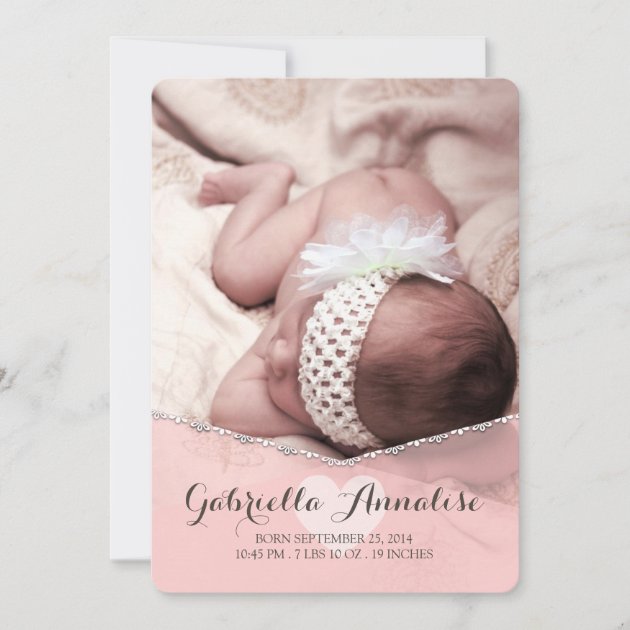Pink Lullaby Baby Girl Photo Birth Announcement