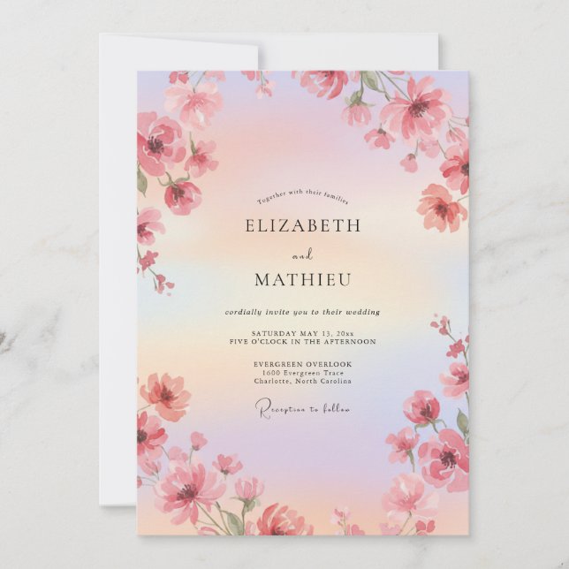 Pink Luminous Watercolor Wedding Invitation (Front)