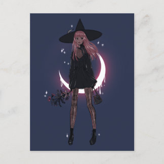 Pink Luna Witch Postcard