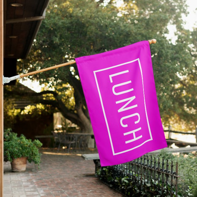 PINK LUNCH OPEN SIGN FLAG (In SItu)