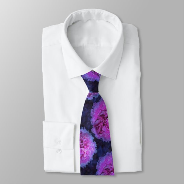Pink Lush Peony Flowers Neck Tie (Tied)