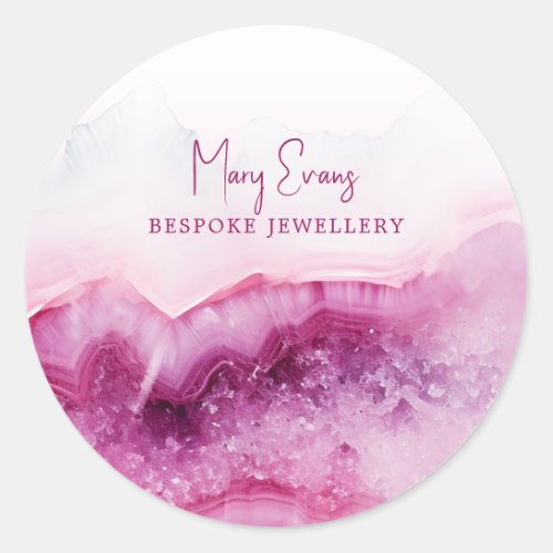 Pink luxury agate style effect classic round sticker