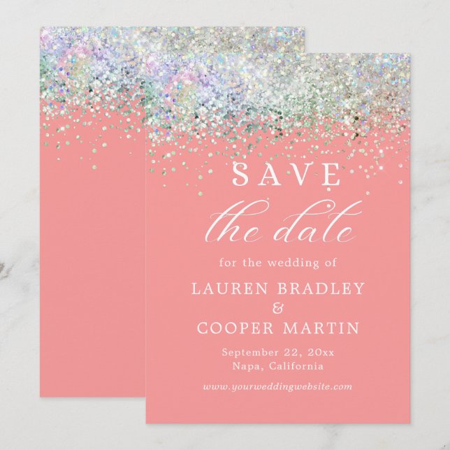 Pink Luxury Glitter Wedding Save The Date (Front/Back)