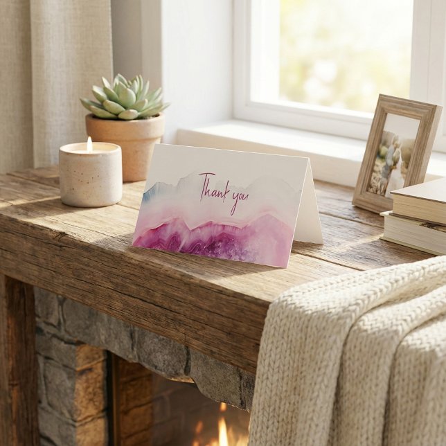 Pink luxury stone effect thank you card (Pink luxury stone effect thank you card.)