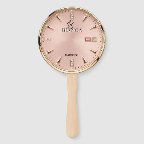 Pink Luxury Watch Elegant Gold and Silver Women's Hand Fan
