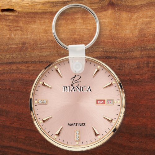 Pink Luxury Watch Elegant Gold and Silver Women's Keychain