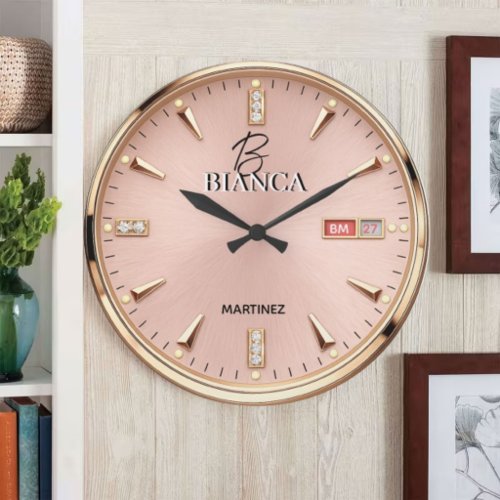 Pink Luxury Watch Elegant Gold and Silver Women's Large Clock