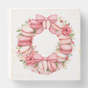 Pink Macaron Floral Wreath Wall Art Wooden Box Sign