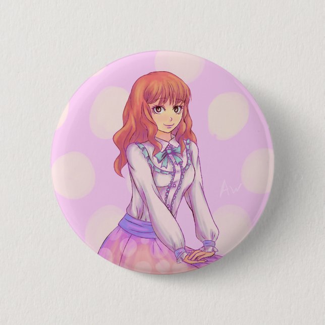 Pink Macaron Girl Button (Front)
