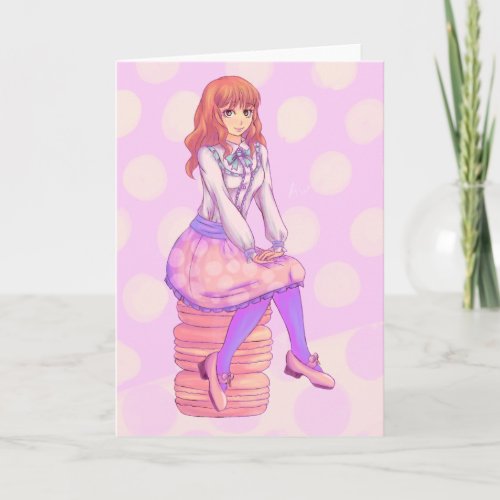 Pink Macaron Girl Card