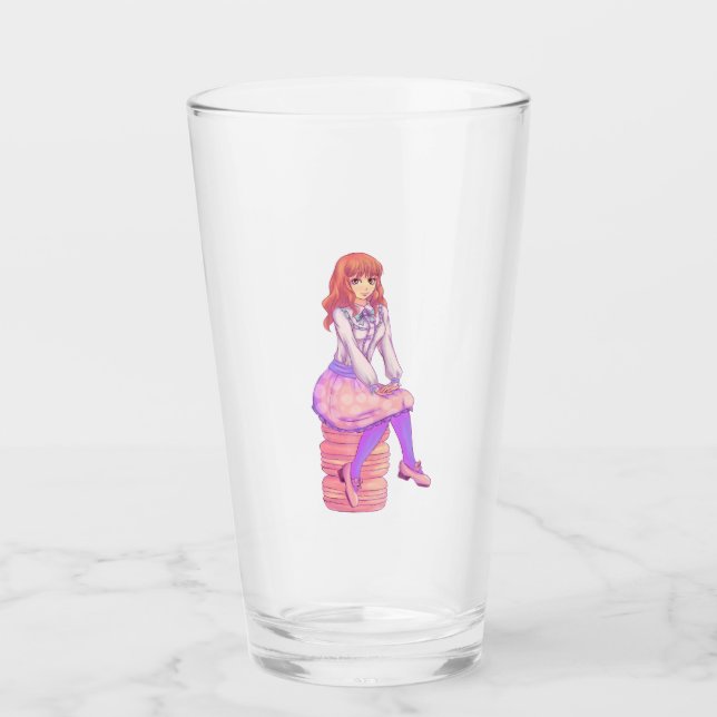Pink Macaron Girl Glass (Front)