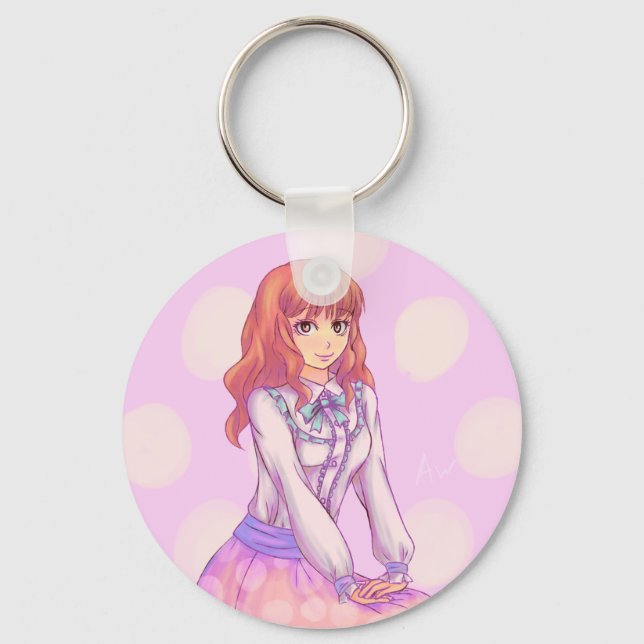 Pink Macaron Girl Keychain (Front)