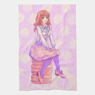 Pink Macaron Girl Kitchen Towel