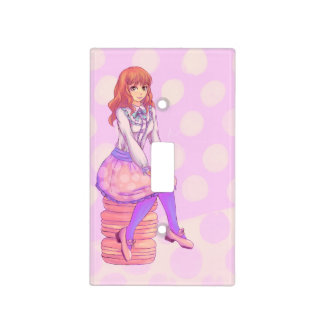 Pink Macaron Girl Light Switch Cover