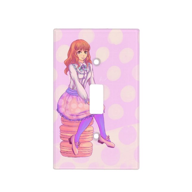 Pink Macaron Girl Light Switch Cover (Front)