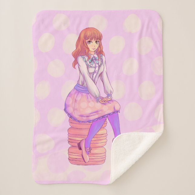 Pink Macaron Girl Sherpa Blanket (Front)
