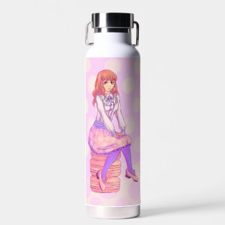 Pink Macaron Girl Water Bottle