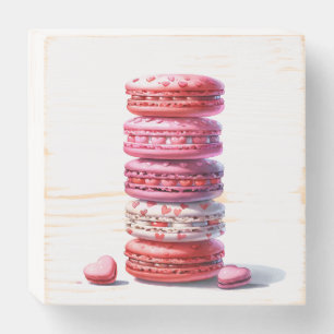 Pink Macaron Stack with Hearts   Romantic Dessert  Wooden Box Sign