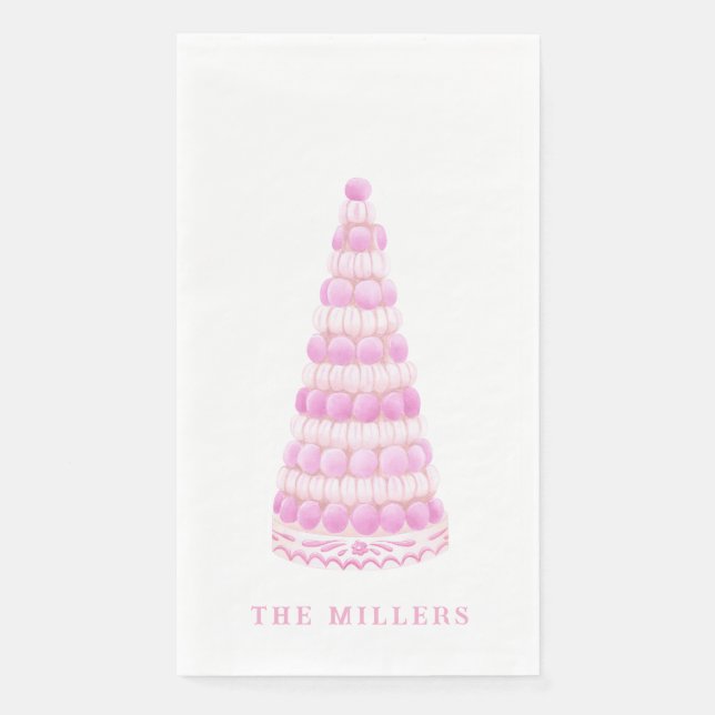Pink Macaron Tower Personalized Paper Guest Towels (Front)