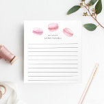 Pink Macarons | Personalized Lined Notepad<br><div class="desc">Ooh la la! This pretty pastel notepad will add Parisian flair to even the most mundane daily tasks. Design features a trio of pastel blush pink French macaron cookies with the French greeting "bonjour" and your name or choice of text in modern lettering. Lined.</div>