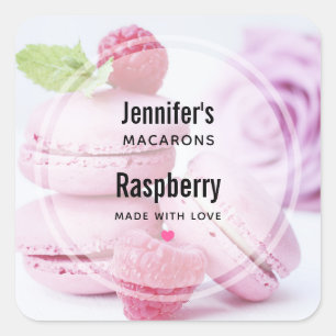 Pink Macarons & Red Raspberries Bakery Business Square Sticker