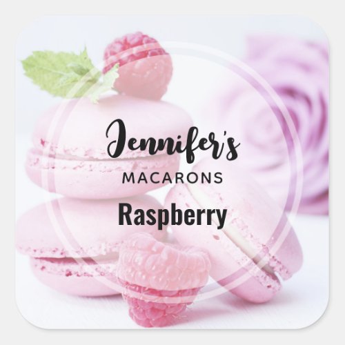 Pink Macarons  Red Raspberries Baking Business Square Sticker