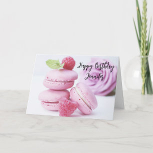 Pink Macarons & Red Raspberries Birthday Card