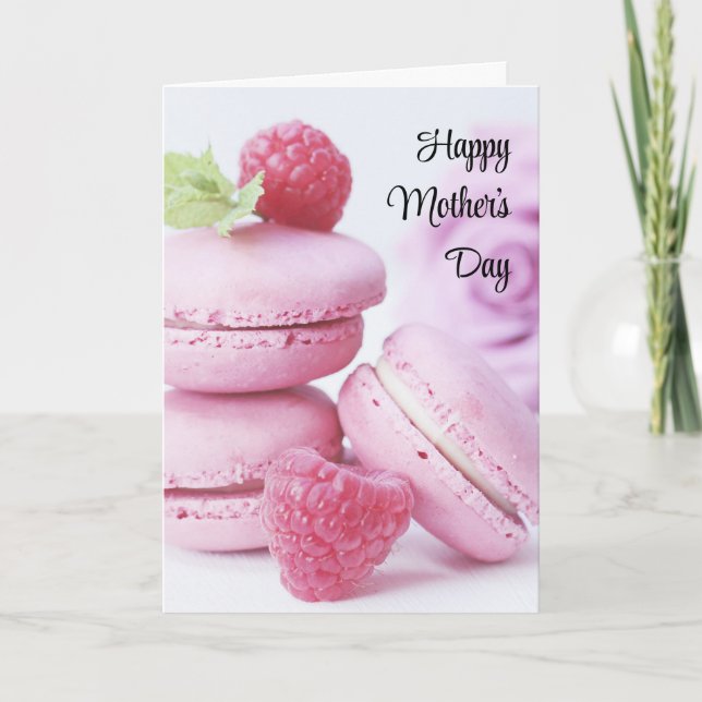 Pink Macarons & Red Raspberries Mother's Day Card (Front)