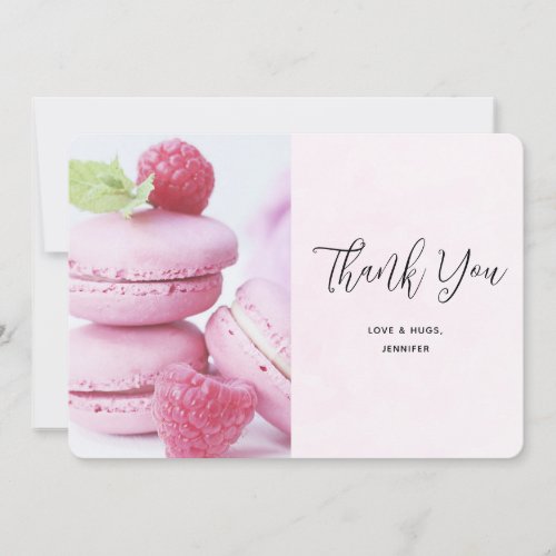 Pink Macarons  Red Raspberries Thank You Card