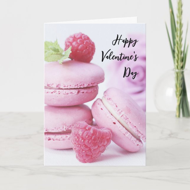 Pink Macarons & Red Raspberries Valentine's Day Card (Front)