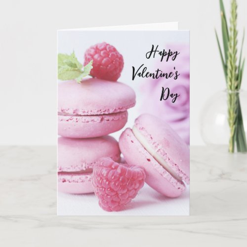 Pink Macarons  Red Raspberries Valentines Day Card