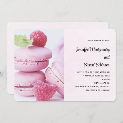 Pink Macarons  Red Raspberries Wedding Invitation