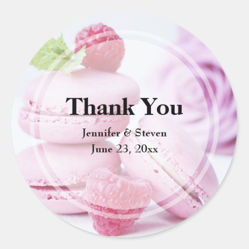 Pink Macarons  Red Raspberries Wedding Thank You Classic Round Sticker